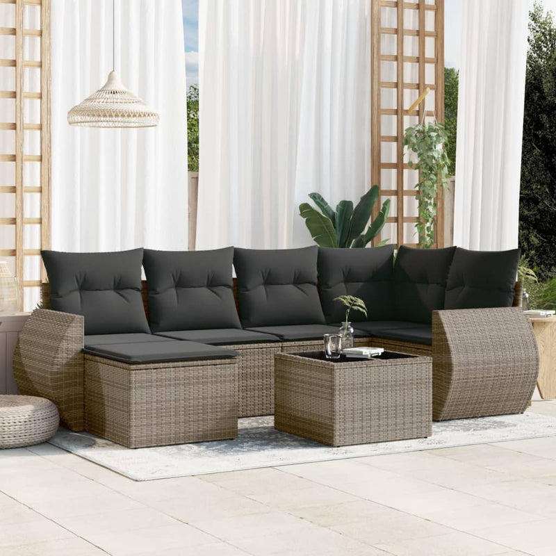 7 Piece Garden Sofa Set with Cushions Grey Poly Rattan Payday Deals