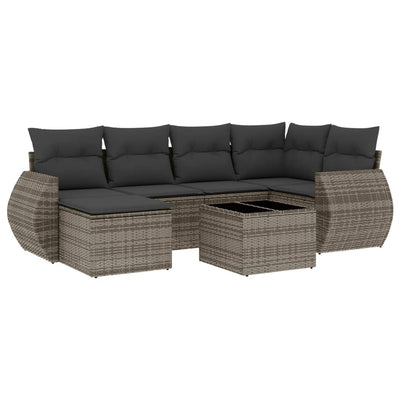 7 Piece Garden Sofa Set with Cushions Grey Poly Rattan Payday Deals