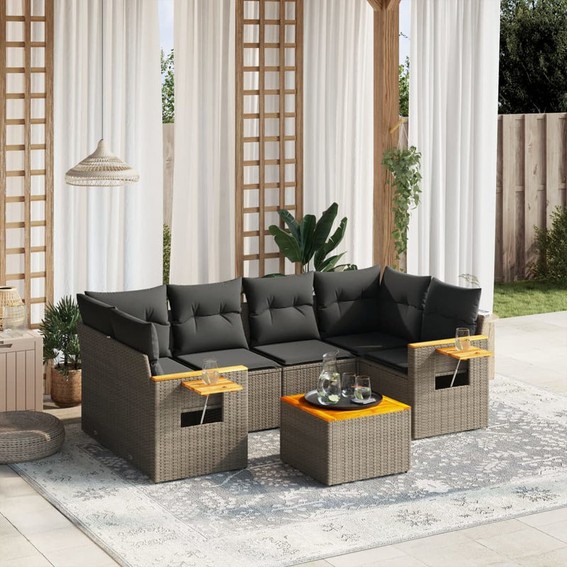 7 Piece Garden Sofa Set with Cushions Grey Poly Rattan Payday Deals