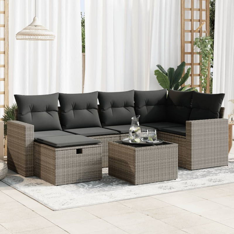 7 Piece Garden Sofa Set with Cushions Grey Poly Rattan Payday Deals