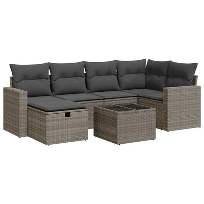 7 Piece Garden Sofa Set with Cushions Grey Poly Rattan Payday Deals