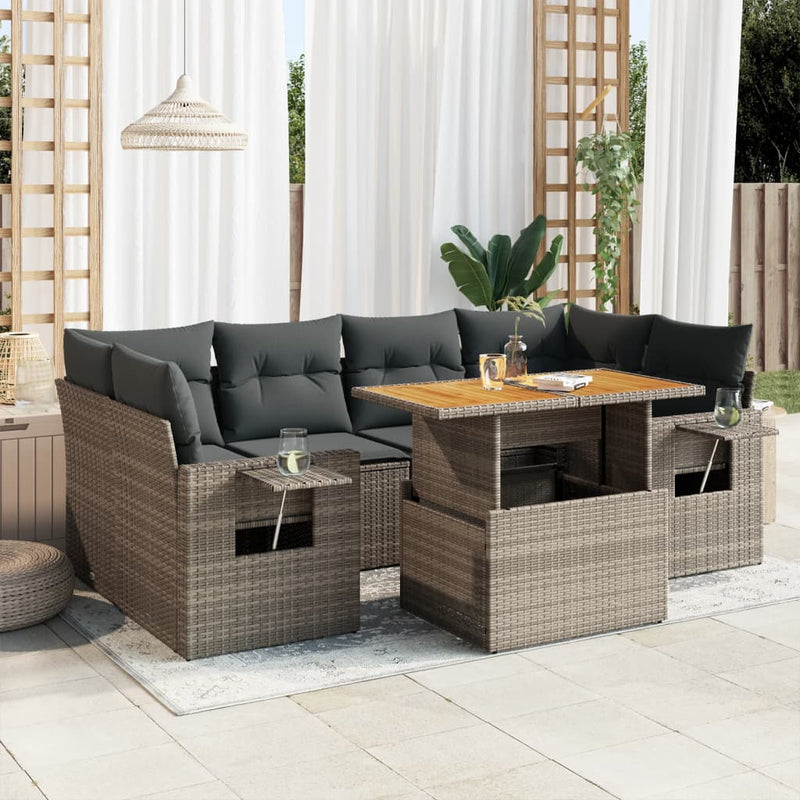 7 Piece Garden Sofa Set with Cushions Grey Poly Rattan Payday Deals