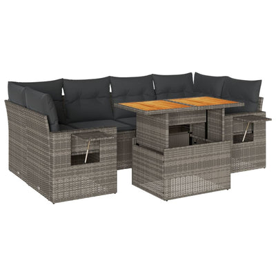 7 Piece Garden Sofa Set with Cushions Grey Poly Rattan Payday Deals