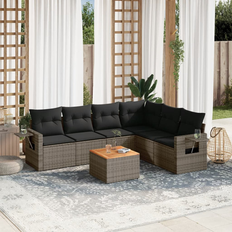 7 Piece Garden Sofa Set with Cushions Grey Poly Rattan Payday Deals