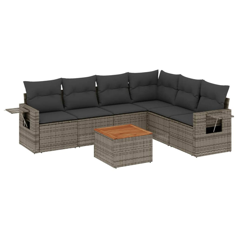 7 Piece Garden Sofa Set with Cushions Grey Poly Rattan Payday Deals