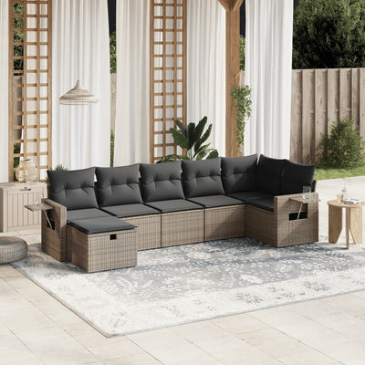 7 Piece Garden Sofa Set with Cushions Grey Poly Rattan