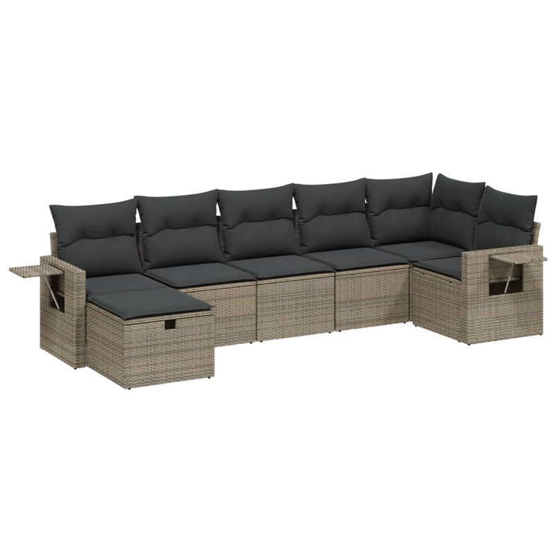 7 Piece Garden Sofa Set with Cushions Grey Poly Rattan Payday Deals