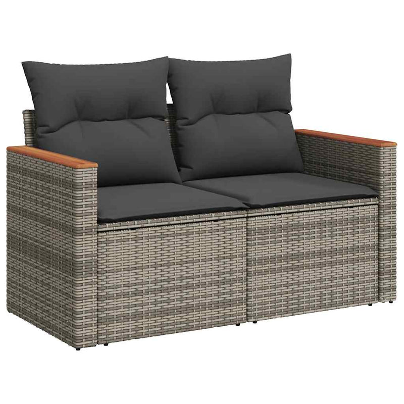 7 Piece Garden Sofa Set with Cushions Grey Poly Rattan Acacia Payday Deals