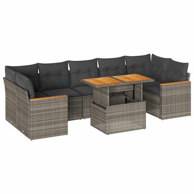 7 Piece Garden Sofa Set with Cushions Grey Poly Rattan Acacia Payday Deals