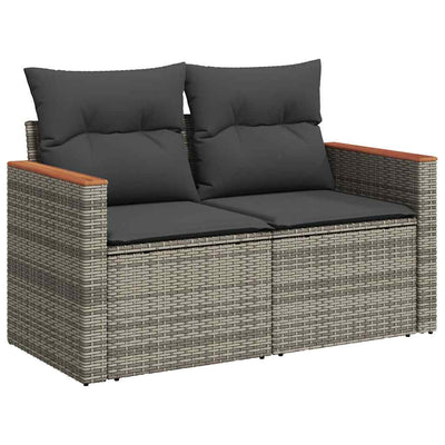 7 Piece Garden Sofa Set with Cushions Grey Poly Rattan Acacia Payday Deals
