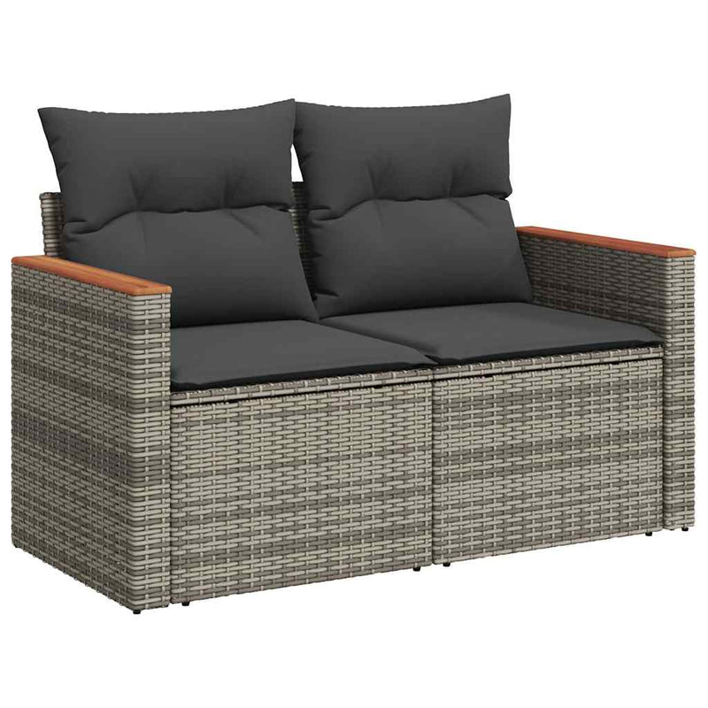 7 Piece Garden Sofa Set with Cushions Grey Poly Rattan Acacia Payday Deals