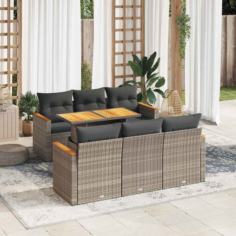 7 Piece Garden Sofa Set with Cushions Grey Poly Rattan Acacia Payday Deals