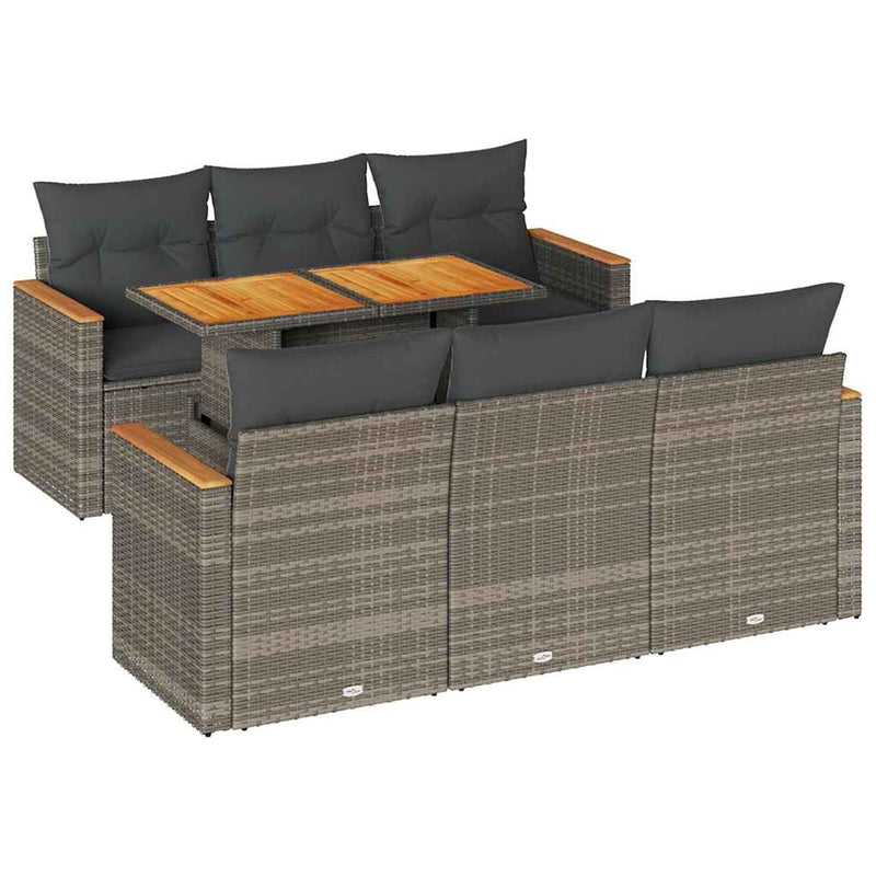 7 Piece Garden Sofa Set with Cushions Grey Poly Rattan Acacia Payday Deals