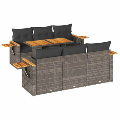 7 Piece Garden Sofa Set with Cushions Grey Poly Rattan Acacia Payday Deals