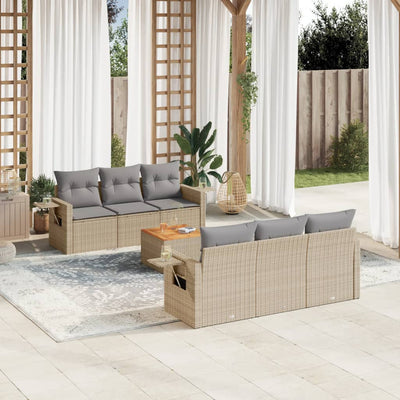 7 Piece Garden Sofa Set with Cushions Mix Beige Poly Rattan