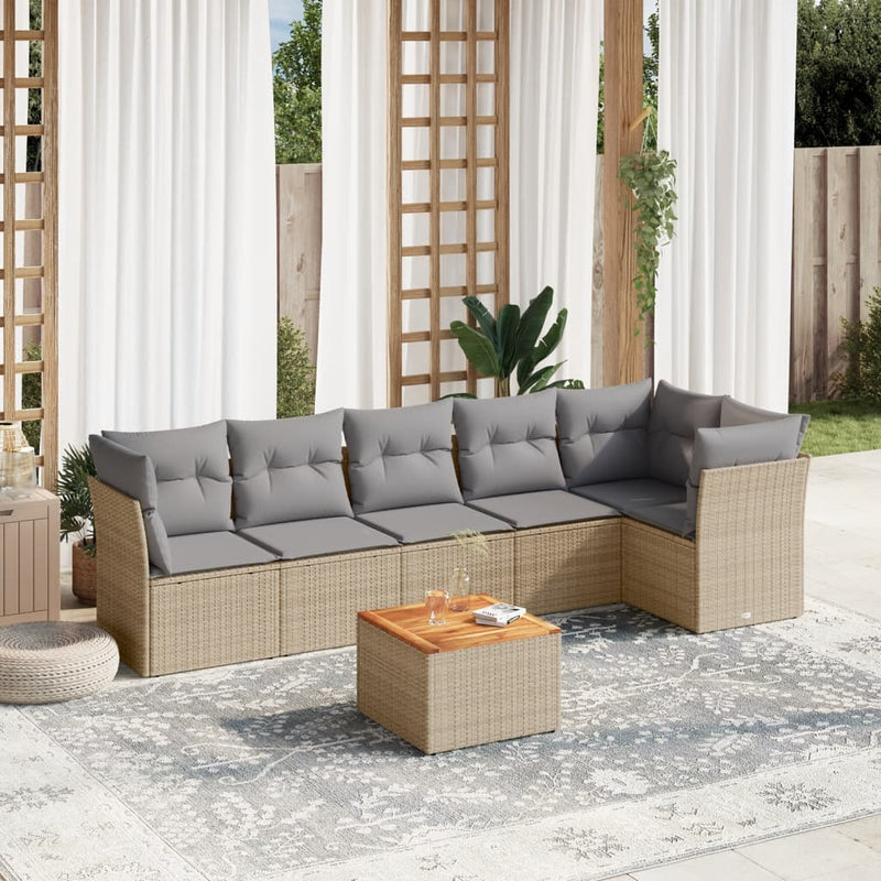 7 Piece Garden Sofa Set with Cushions Mix Beige Poly Rattan Payday Deals