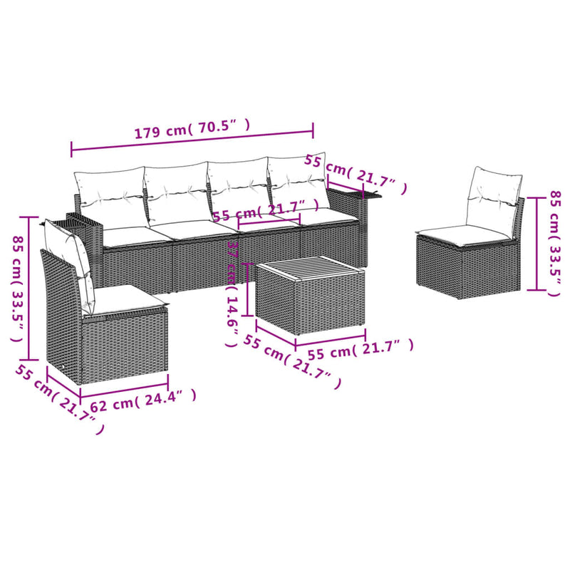 7 Piece Garden Sofa Set with Cushions Mix Beige Poly Rattan Payday Deals