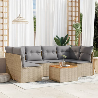 7 Piece Garden Sofa Set with Cushions Mix Beige Poly Rattan