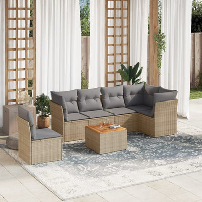 7 Piece Garden Sofa Set with Cushions Mix Beige Poly Rattan