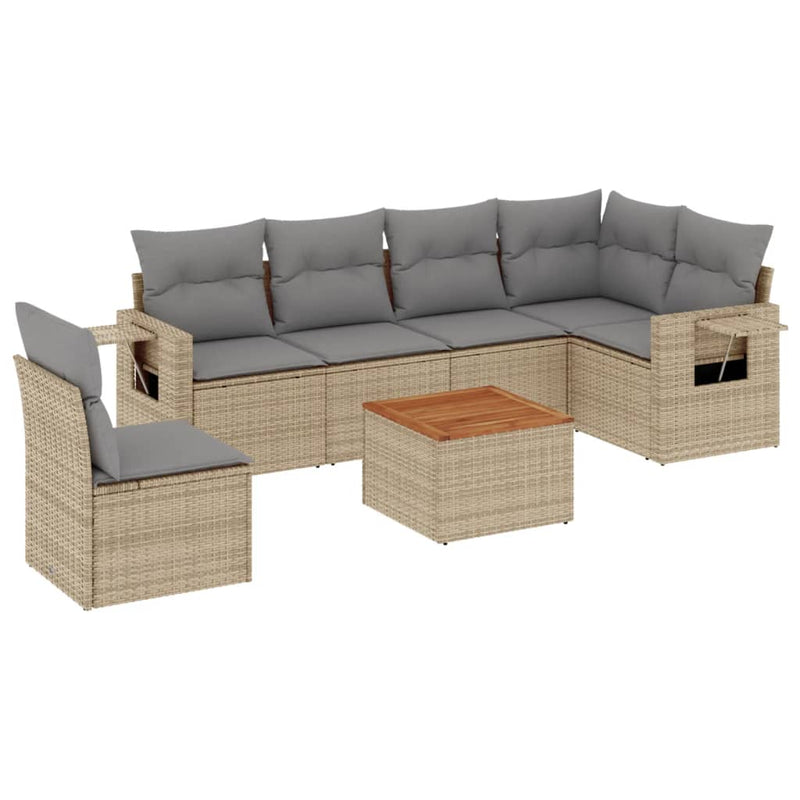 7 Piece Garden Sofa Set with Cushions Mix Beige Poly Rattan Payday Deals