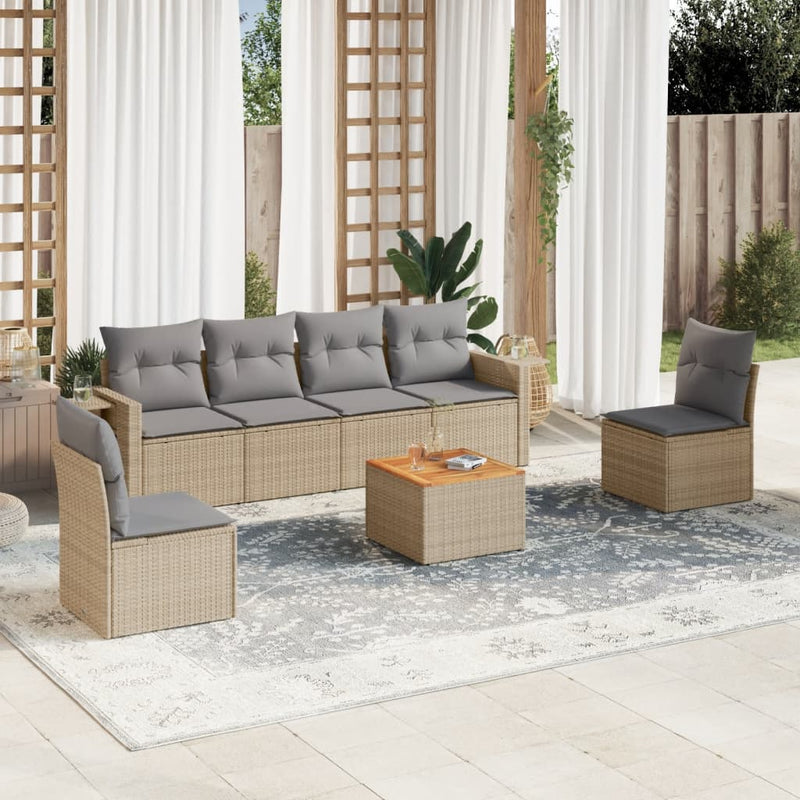 7 Piece Garden Sofa Set with Cushions Mix Beige Poly Rattan Payday Deals