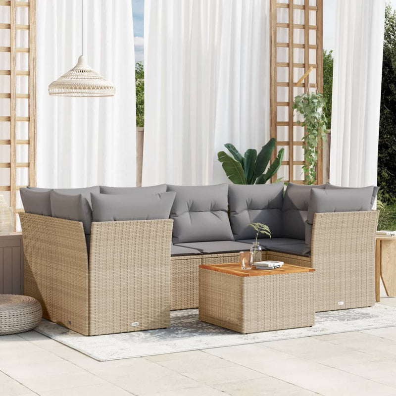 7 Piece Garden Sofa Set with Cushions Mix Beige Poly Rattan Payday Deals