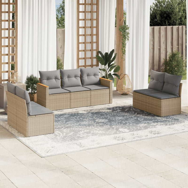 7 Piece Garden Sofa Set with Cushions Mix Beige Poly Rattan Payday Deals