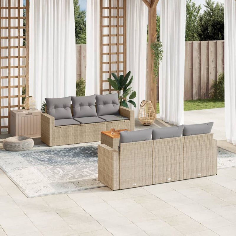 7 Piece Garden Sofa Set with Cushions Mix Beige Poly Rattan Payday Deals