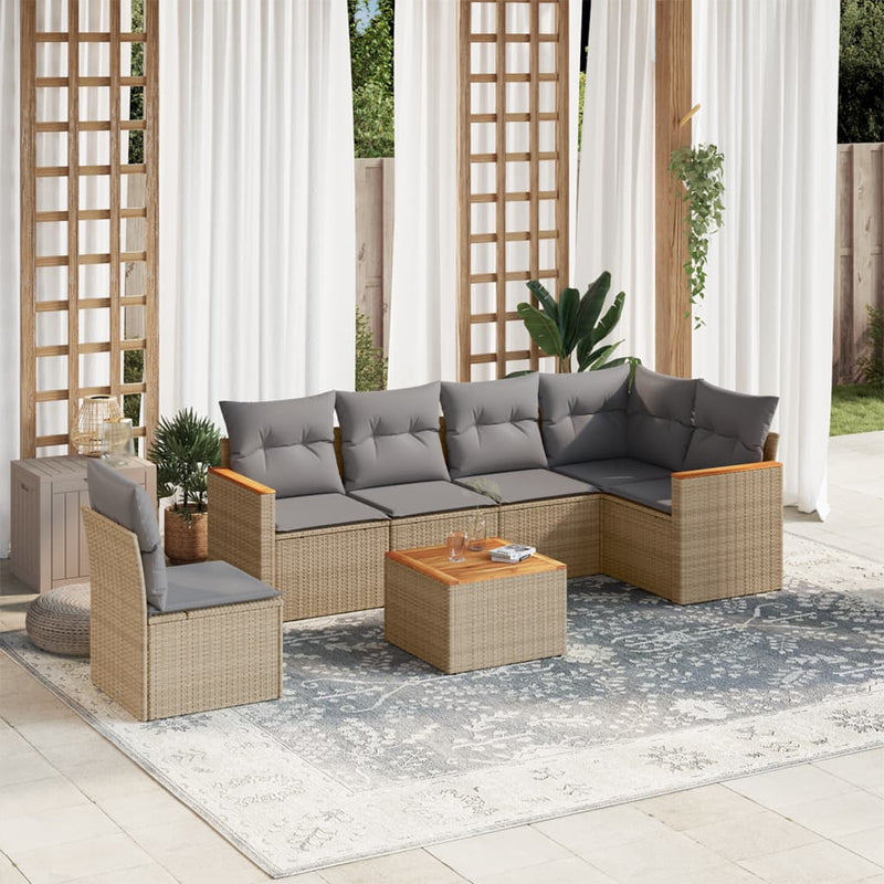 7 Piece Garden Sofa Set with Cushions Mix Beige Poly Rattan Payday Deals