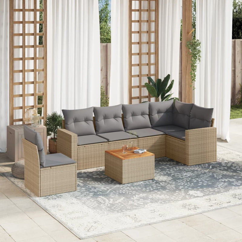 7 Piece Garden Sofa Set with Cushions Mix Beige Poly Rattan Payday Deals