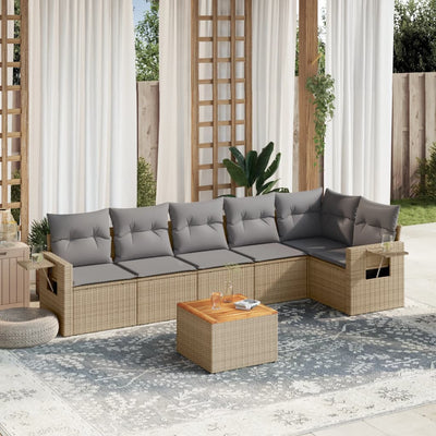 7 Piece Garden Sofa Set with Cushions Mix Beige Poly Rattan