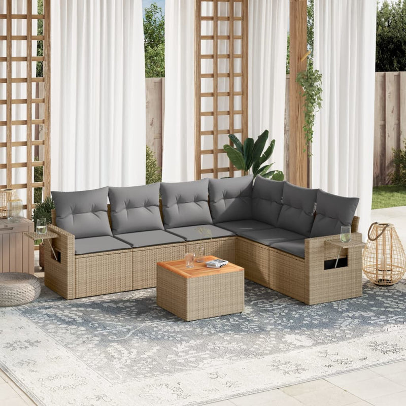 7 Piece Garden Sofa Set with Cushions Mix Beige Poly Rattan Payday Deals