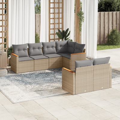 7 Piece Garden Sofa Set with Cushions Mix Beige Poly Rattan