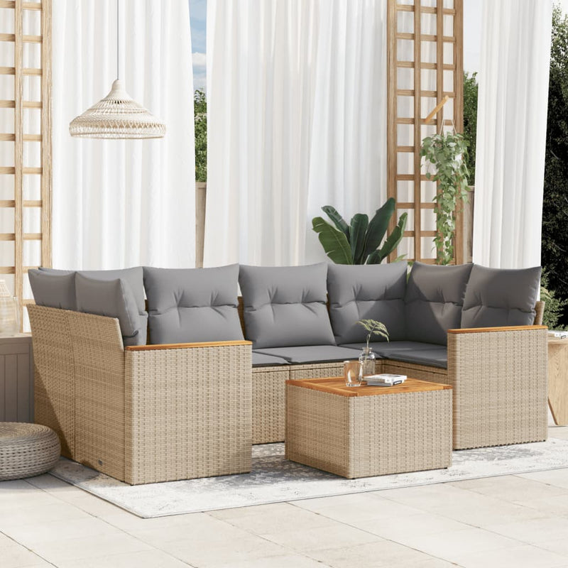 7 Piece Garden Sofa Set with Cushions Mix Beige Poly Rattan Payday Deals