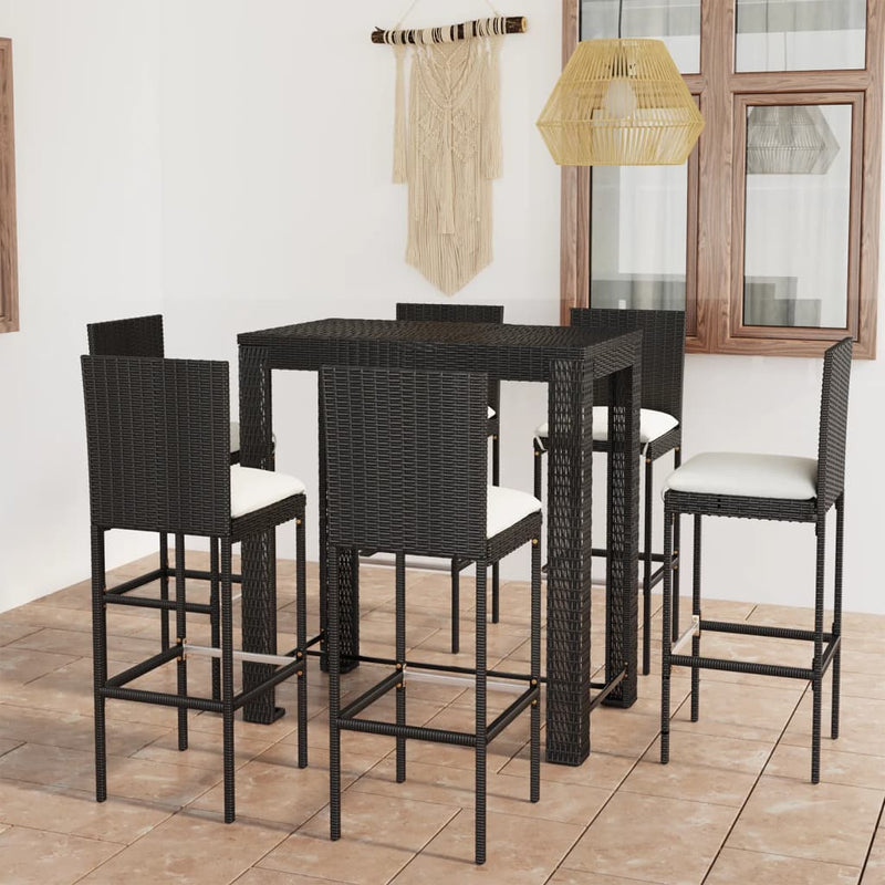 7 Piece Outdoor Bar Set with Cushions Poly Rattan Black Payday Deals