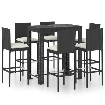 7 Piece Outdoor Bar Set with Cushions Poly Rattan Black Payday Deals