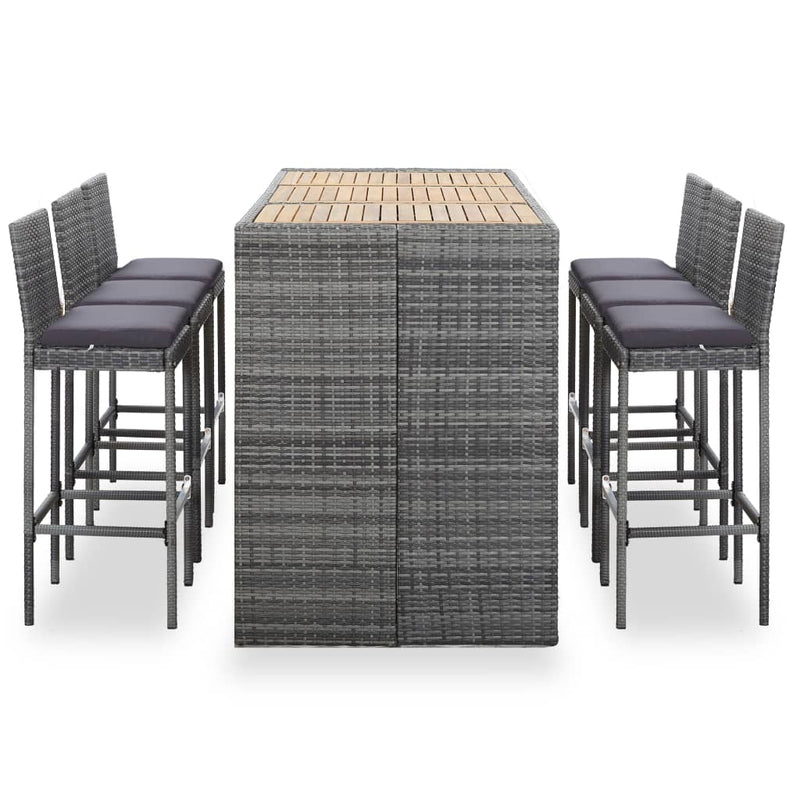 7 Piece Outdoor Bar Set with Cushions Poly Rattan Grey Payday Deals