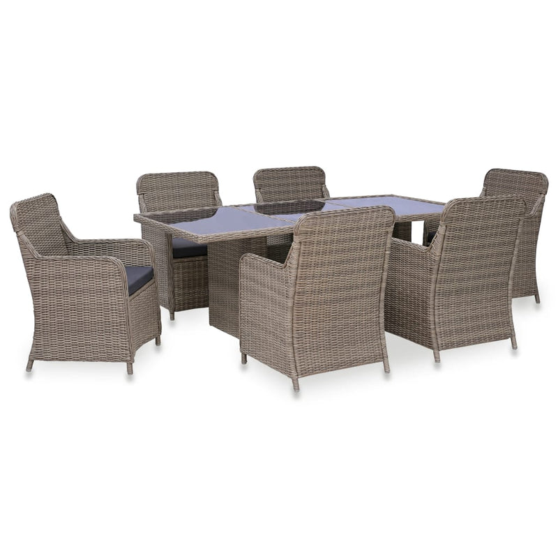 7 Piece Outdoor Dining Set Poly Rattan Brown Payday Deals