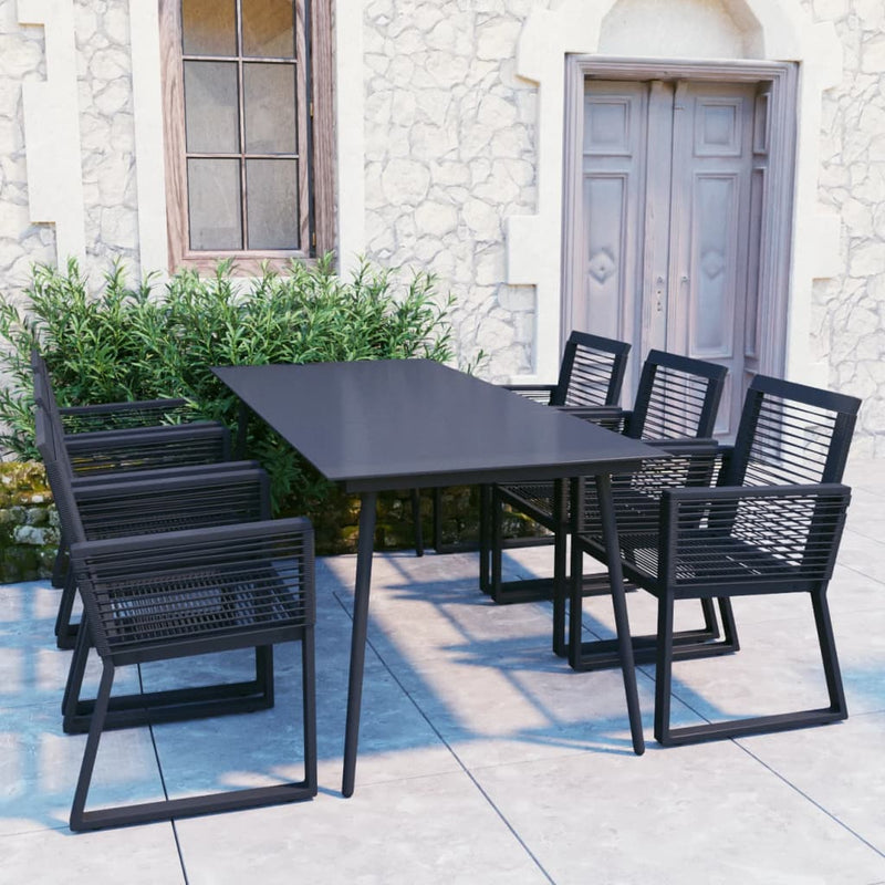 7 Piece Outdoor Dining Set PVC Rattan Black Payday Deals