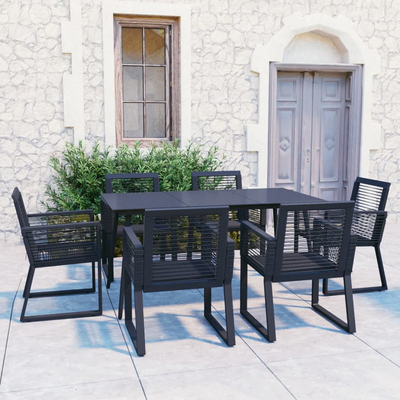 7 Piece Outdoor Dining Set PVC Rattan Black Payday Deals