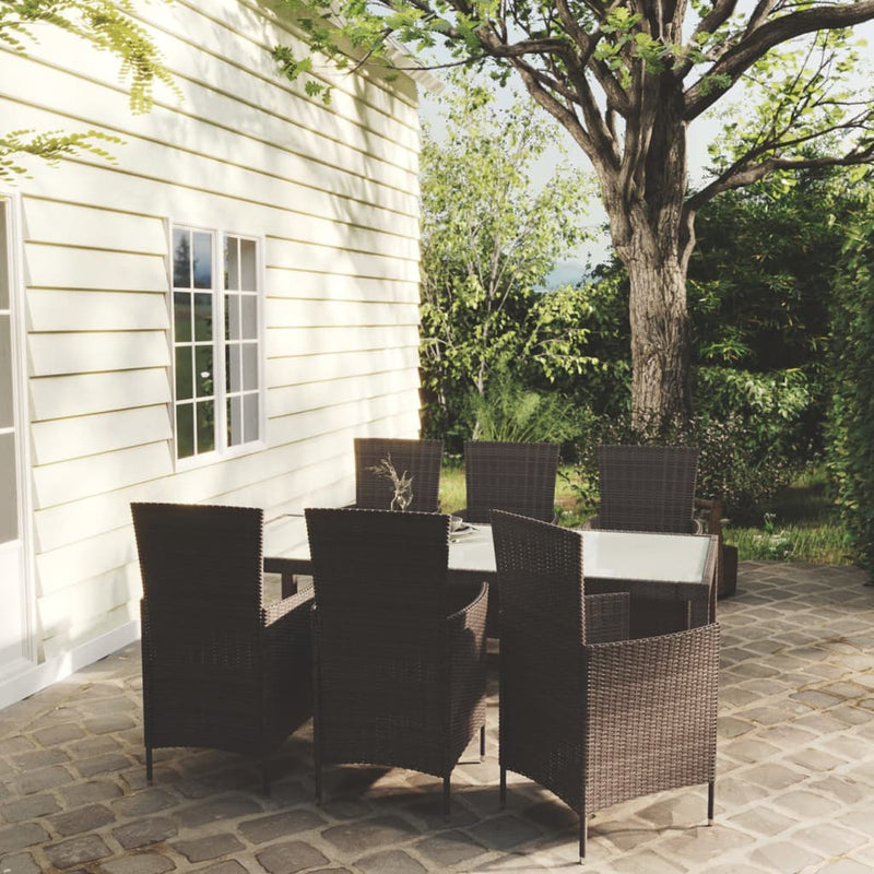 7 Piece Outdoor Dining Set with Cushions Poly Rattan Brown Payday Deals