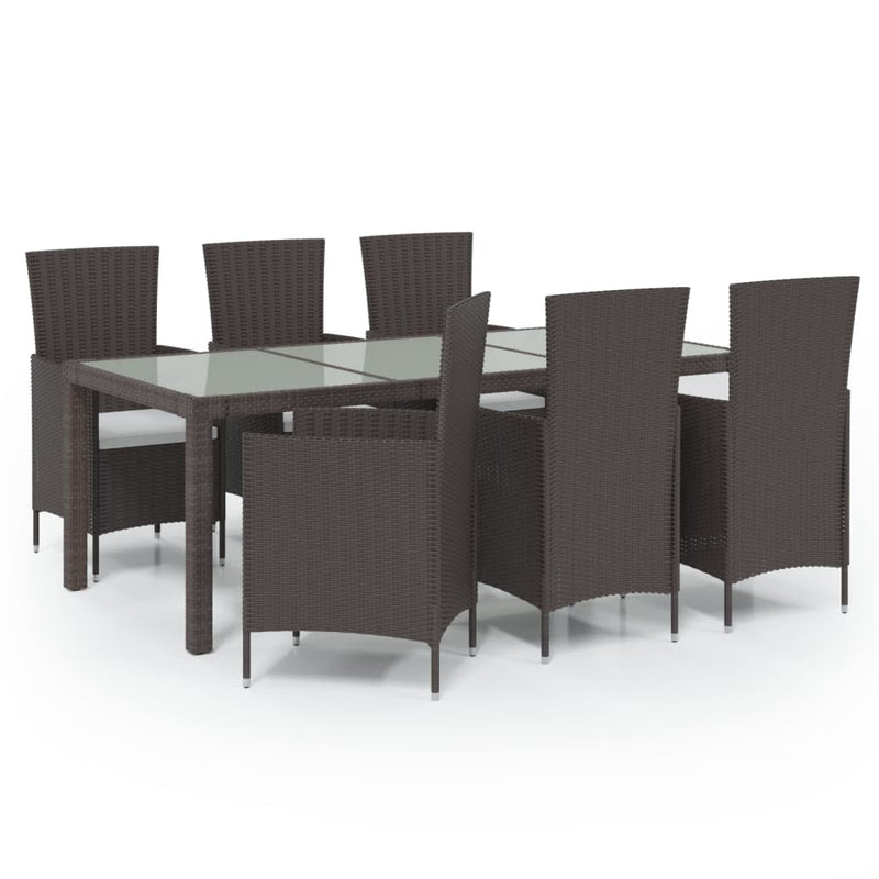 7 Piece Outdoor Dining Set with Cushions Poly Rattan Brown Payday Deals