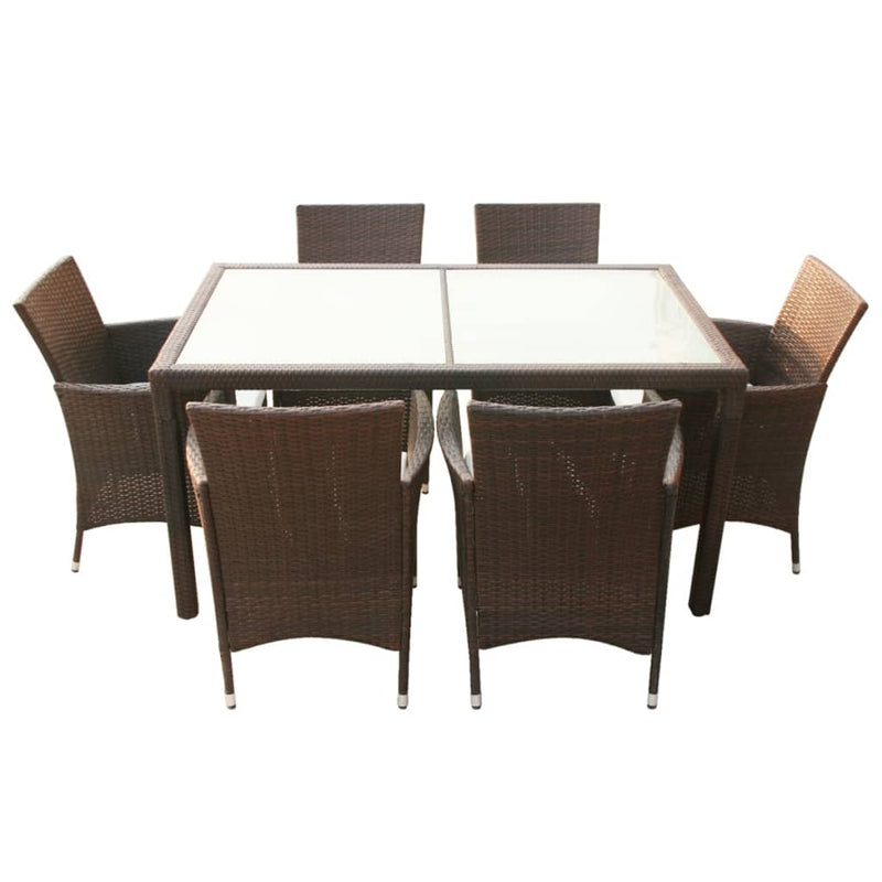 7 Piece Outdoor Dining Set with Cushions Poly Rattan Brown Payday Deals