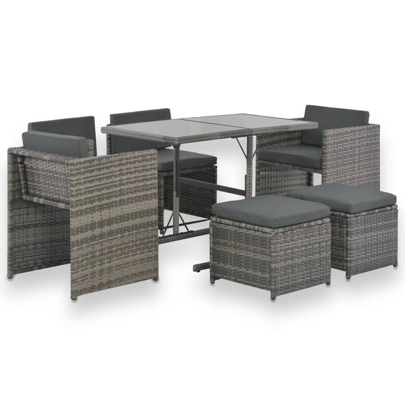 7 Piece Outdoor Dining Set with Cushions Poly Rattan Grey Payday Deals