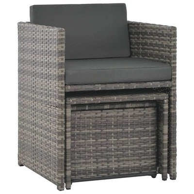 7 Piece Outdoor Dining Set with Cushions Poly Rattan Grey Payday Deals