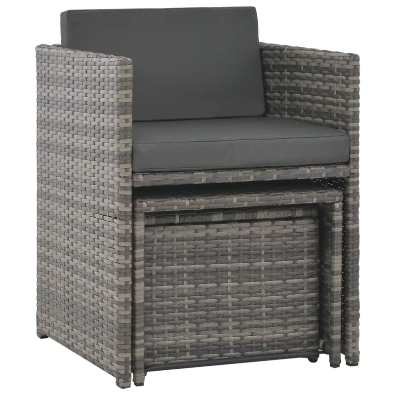 7 Piece Outdoor Dining Set with Cushions Poly Rattan Grey Payday Deals