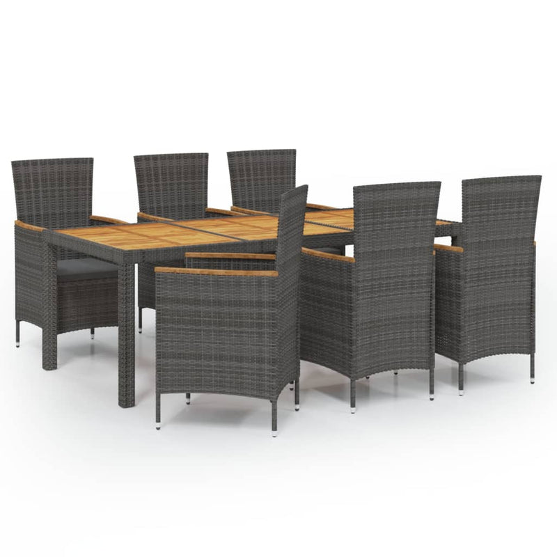 7 Piece Outdoor Dining Set with Cushions Poly Rattan Grey Payday Deals