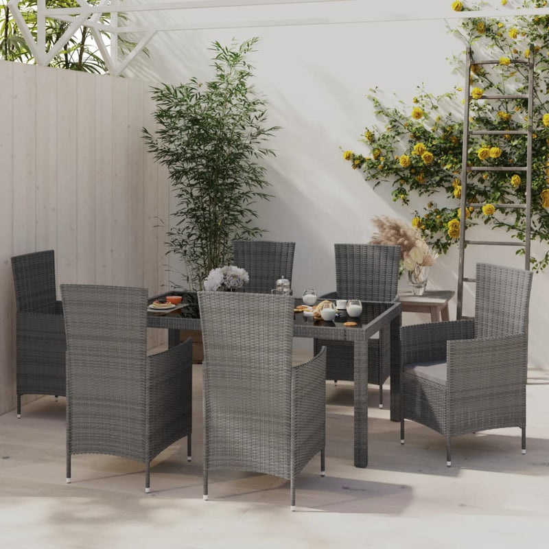 7 Piece Outdoor Dining Set with Cushions Poly Rattan Grey Payday Deals