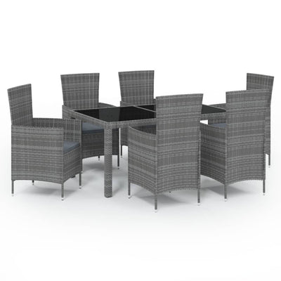 7 Piece Outdoor Dining Set with Cushions Poly Rattan Grey Payday Deals