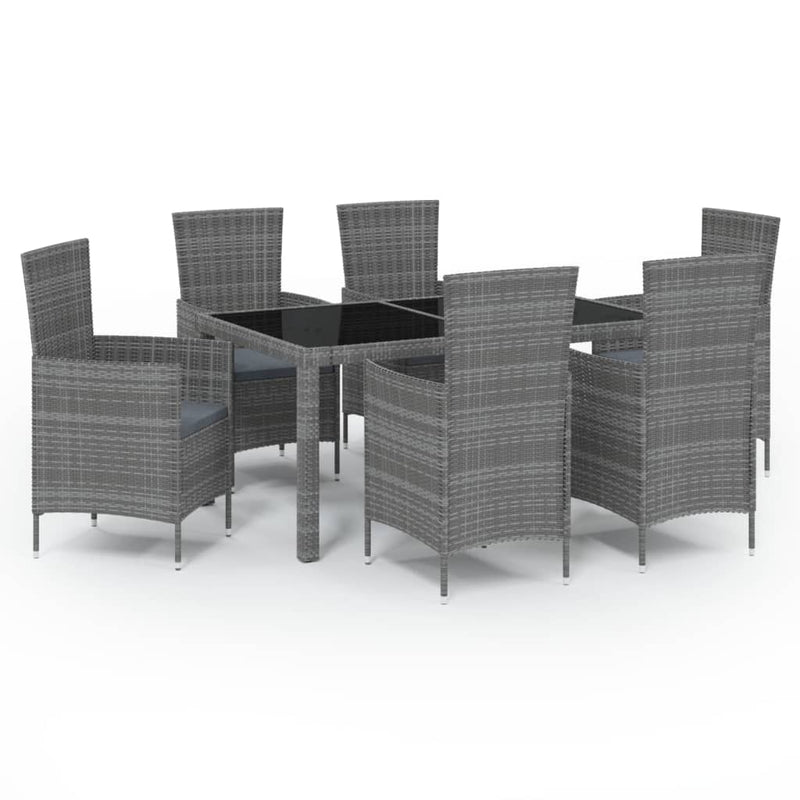 7 Piece Outdoor Dining Set with Cushions Poly Rattan Grey Payday Deals